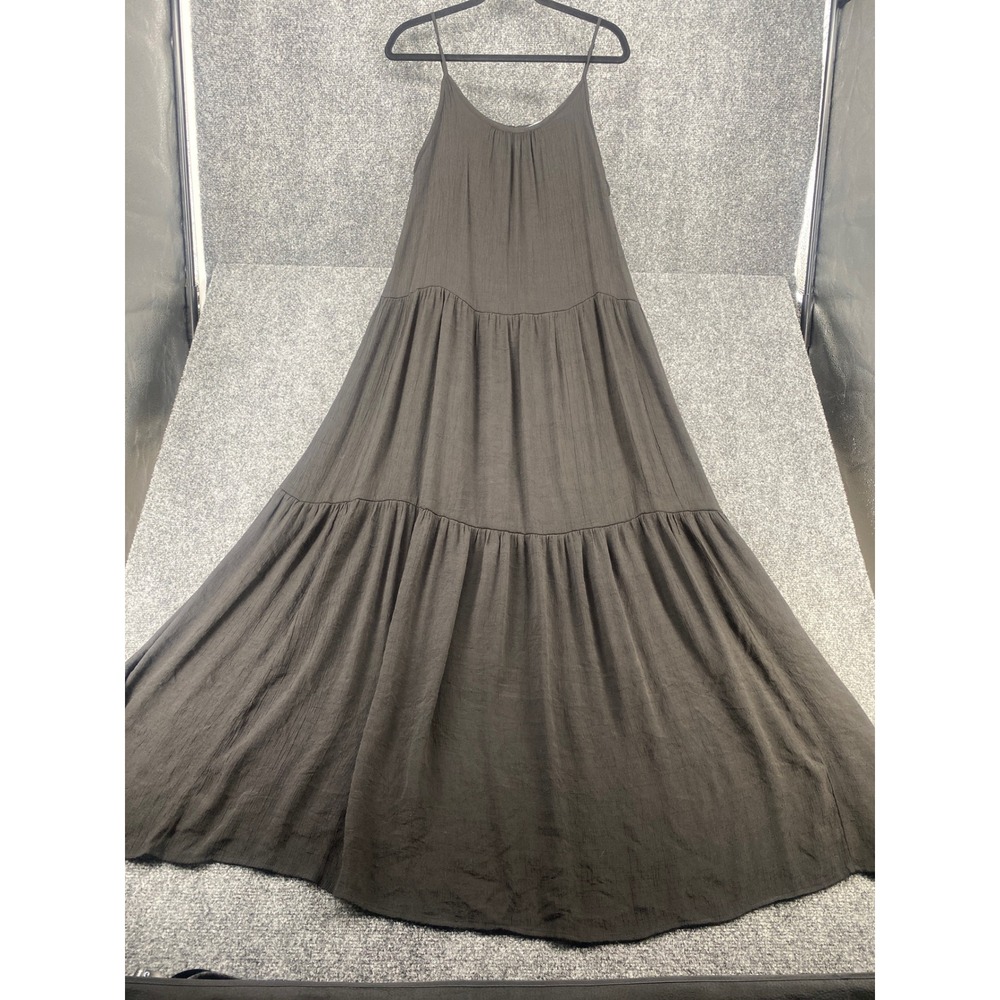 HYFVE Tiered Maxi Dress Womens Size M Black Crinkle Textured Spaghetti Strap